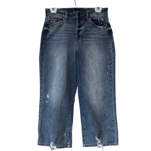 Judy Blue Button Fly Wide Leg Crop Jeans JB82509 Size 9 29 EUC Distressed Boho - Picture 3 of 16